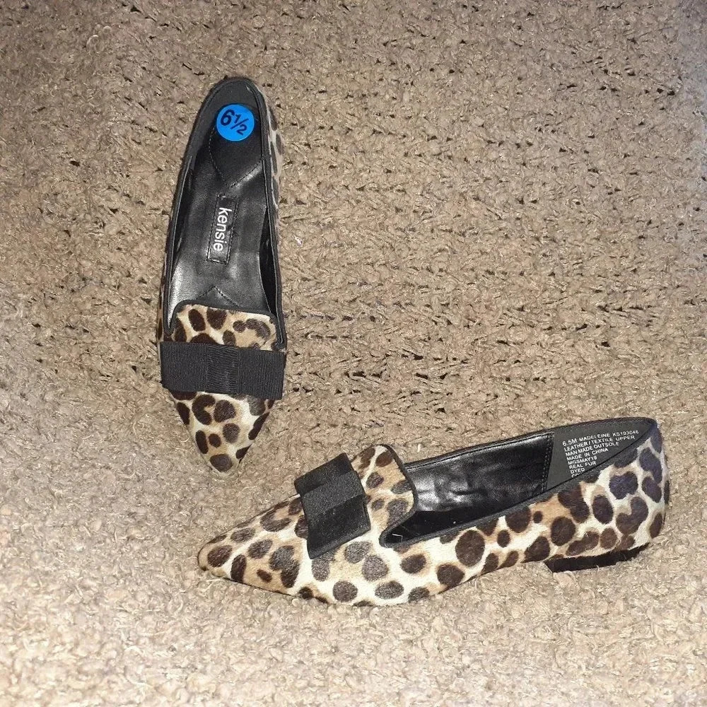 KENSIE-Leopard Pattern Calf Hair Ballet Flats